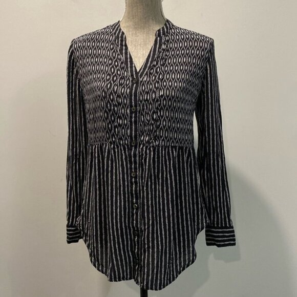 Anthropologie Maeve Button Down Shirt Calia black white printed size 6 - Picture 8 of 16